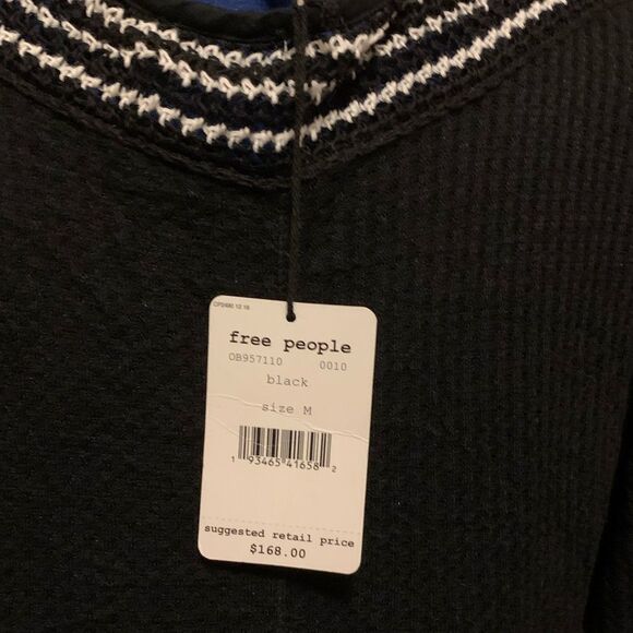 Free People Black Crochet Detail Long Sleeve Tunic Top Bohemian Style - Picture 7 of 7